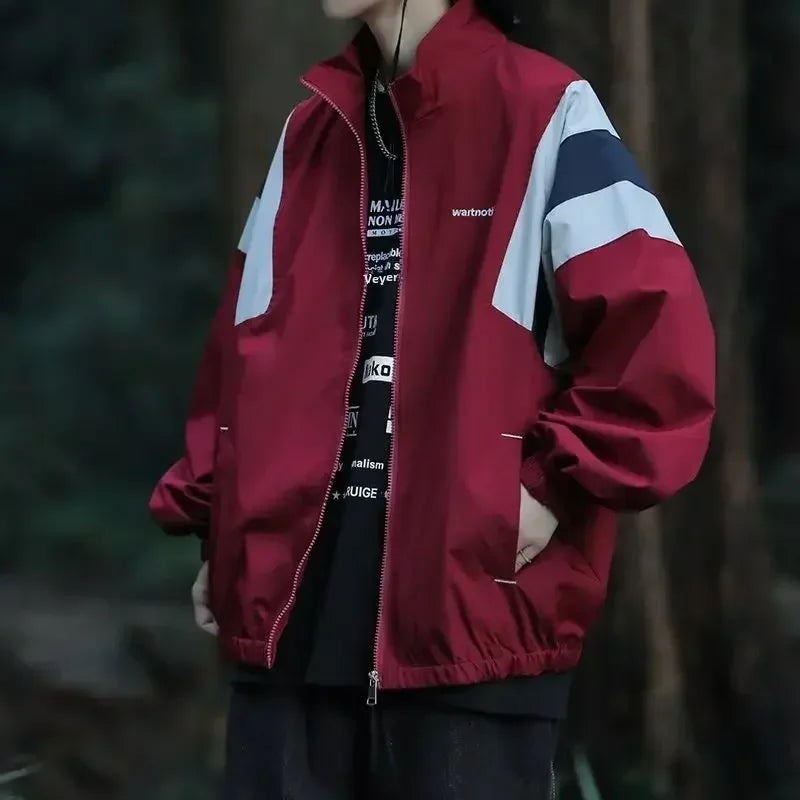Hot Japanese Style Color Block Blazer Jacket Unisex Track Jackets Coat Men Women Long Sleeve Sports Tops Activewear Clothing