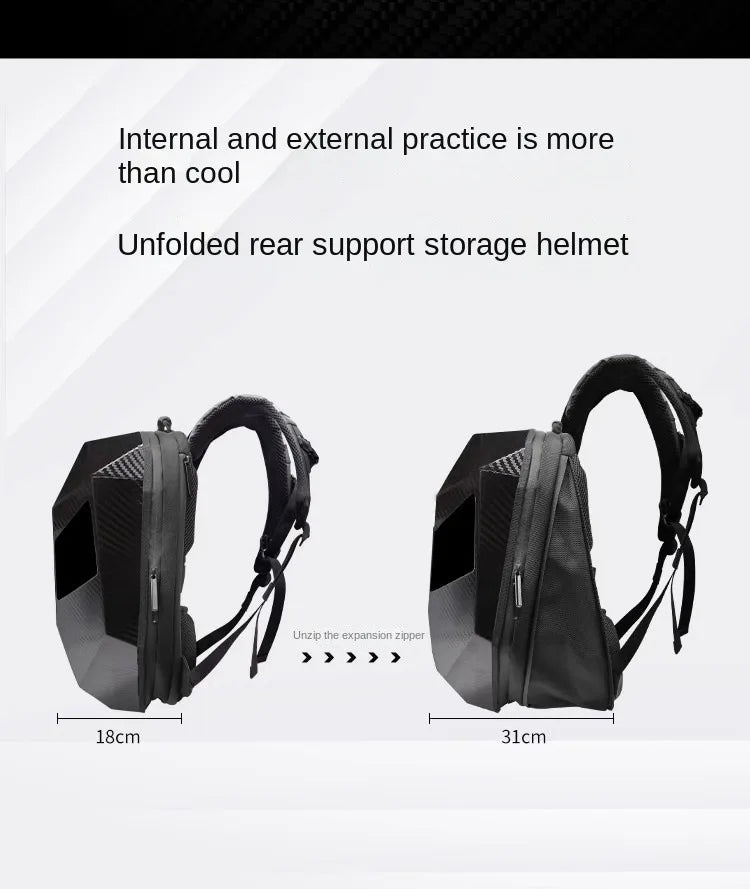 LED Motorcycle Rider Backpack Eyes Glow pattern carbon fiber texture helmet locomotive backpack school bag Moto Laptop backpack