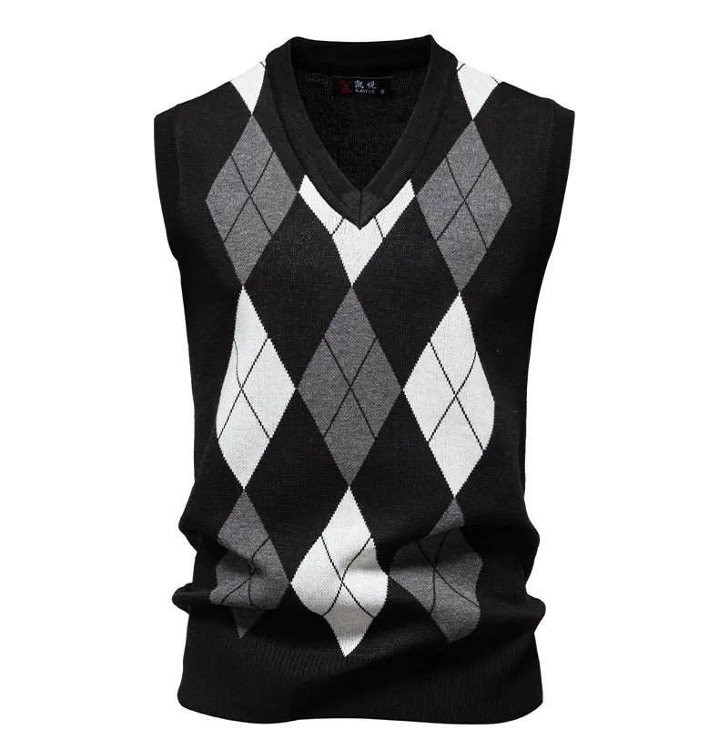 Mens Business Casual Knit Vest Classic Argyle Light Weight Knitwear Suit Vest Versatile Sleeveless Pullover Vests
