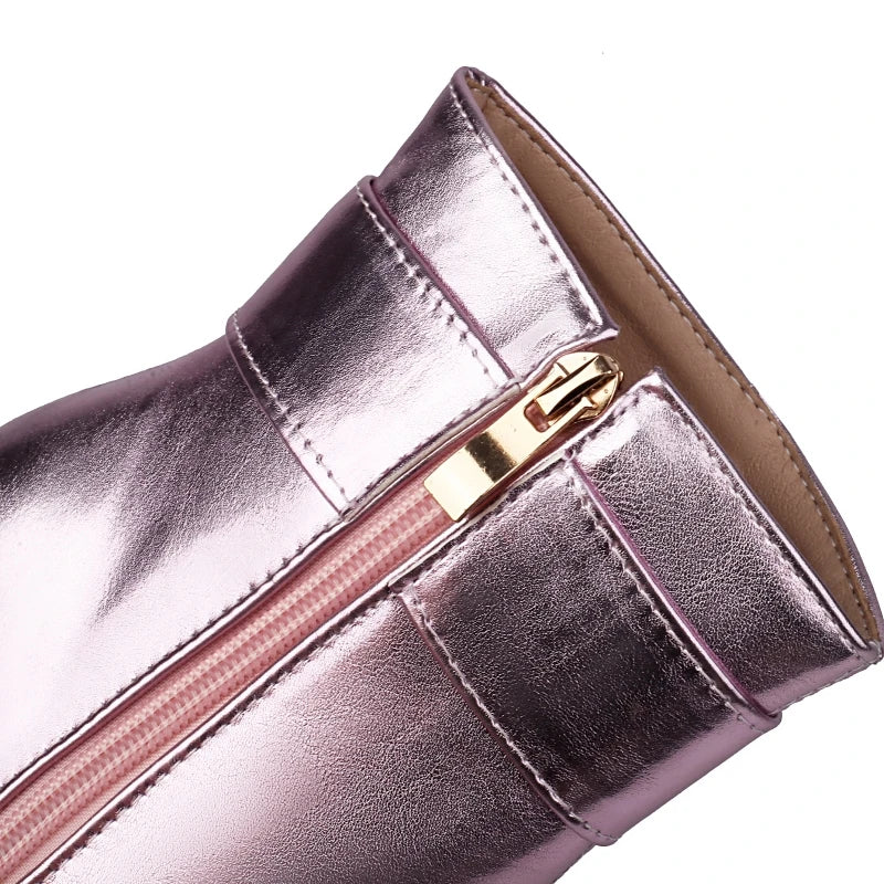 Luxury Women's Ankle Boots High Heels Platform Short Boot Zipper Gold Silver Pink Red Party Dance Shoes Female Large Size 45 48