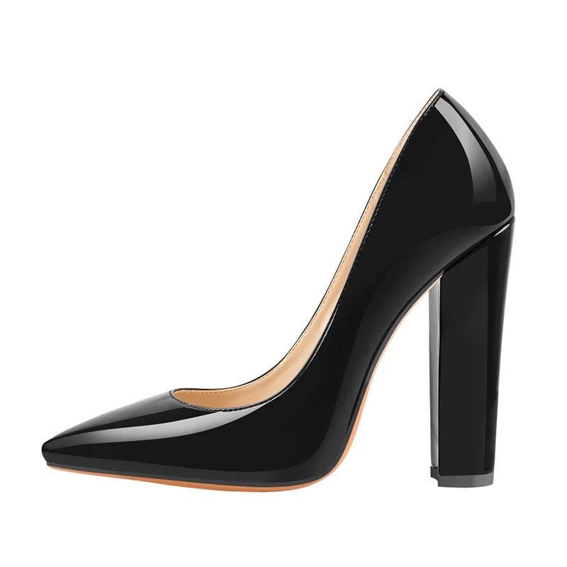 Richealnan Women Pointed Toe  Classic Slip On High Heels Thick Shoes Wedding Office Dress Big Size Chunky Lady  Block Pumps