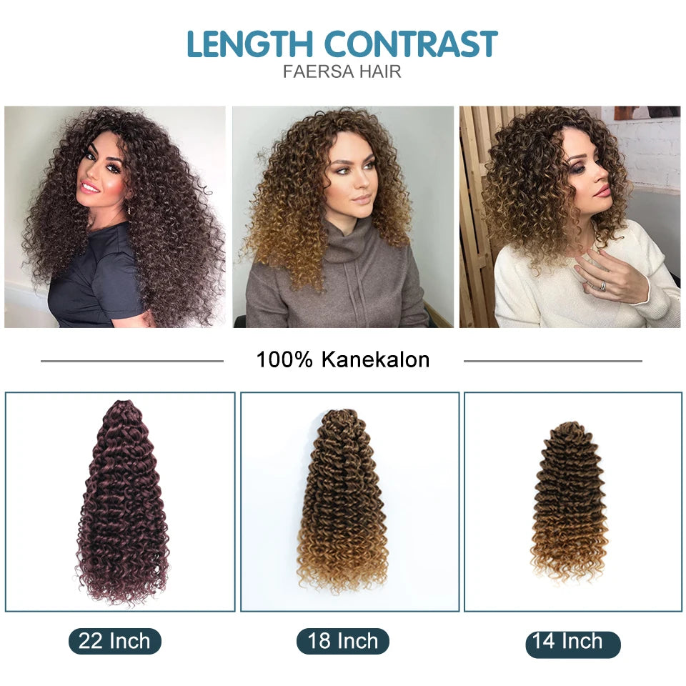 Wavy Strands Crochet Braid Hair14 18 &22inch Synthetic Ombre Wavy Curls Afro Curls Hair For Women Low Tempreture Deep Wave