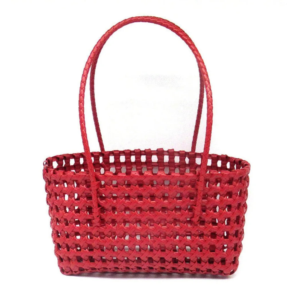 Simple Woven Women's Shoulder Bag Solid Color Large Capacity Tote Bag Hollow Handbag