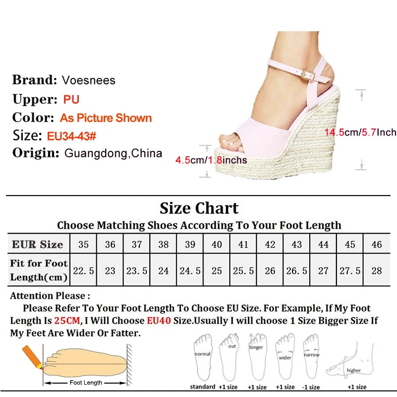 Hemp rope Platform Sandals 2024 New Women Wedge Party Shoes Ankle Buckle 14.5CM Comfortable High Heels Sandalies Mujer Plus Size
