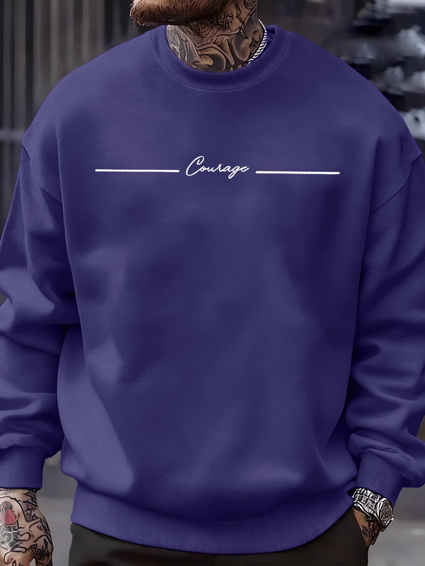 Courage Simple Line Pattern Men Sweatshirt Hip Hop Autumn Pullover All-Match Crewneck Clothing Fleece Casual Fashion Tops BAZAARHUBO