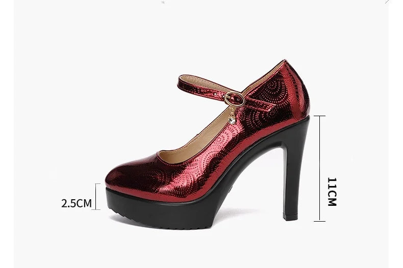9cm 11cm 13cm Small Size 32-43 Sexy Bright Leather Shoes Women's Platform Pumps 2026 Fall Block High Heels Shoes Model Party