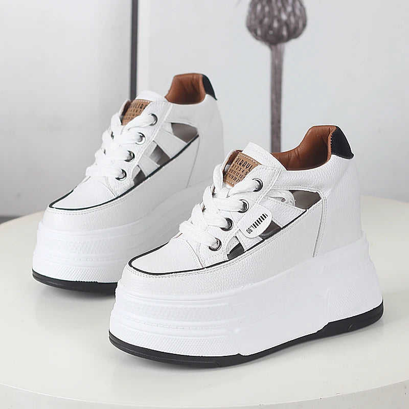 Spring and Summer Platform Casual Shoes Ultra High Heels Increase 12CM Small Hollowed Breathable Sandals