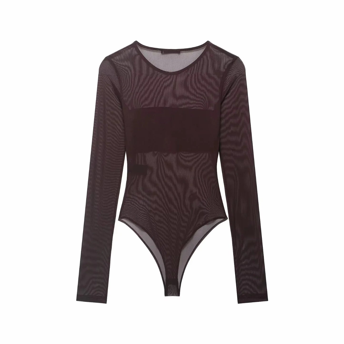 Women Sexy Mesh See Through Bodysuit Women Long Sleeve Sheer Bodysuits O Neck Bodycon Jumpsuit Female Romper