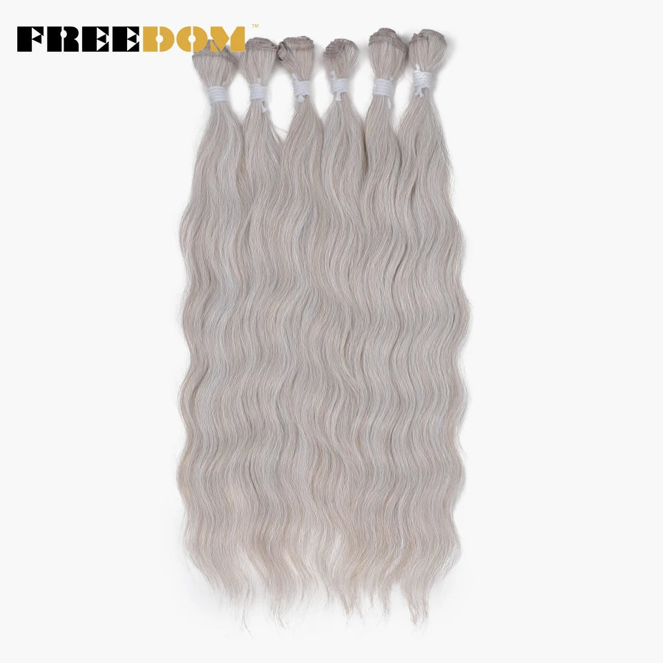 FREEDOM Synthetic Water Wave Hair Bundles 20 inch Synthetic Hair Extensions Ombre Blonde Brown Hair Weave Bundles 6Pcs/Pack