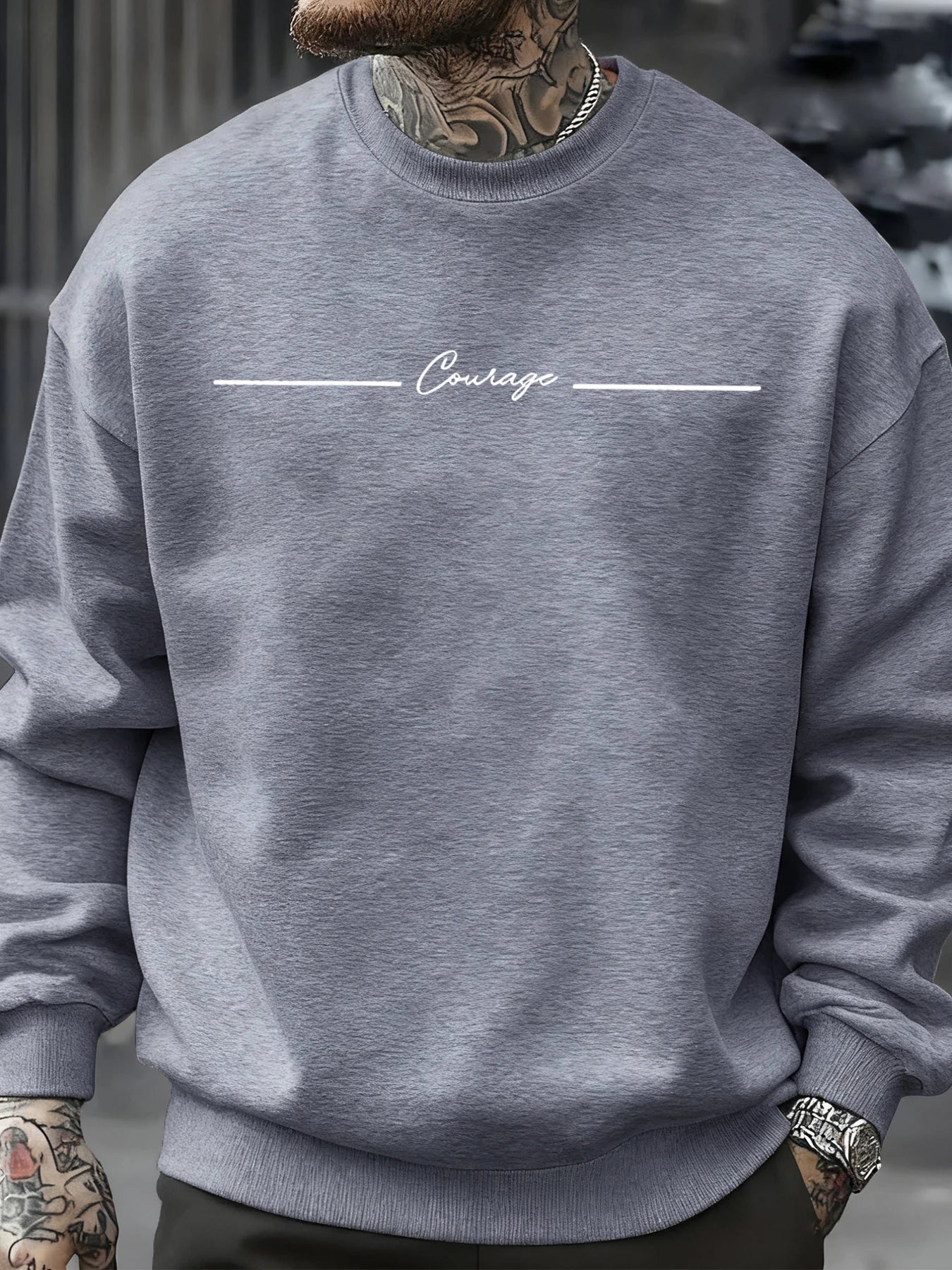 Courage Simple Line Pattern Men Sweatshirt Hip Hop Autumn Pullover All-Match Crewneck Clothing Fleece Casual Fashion Tops BAZAARHUBO