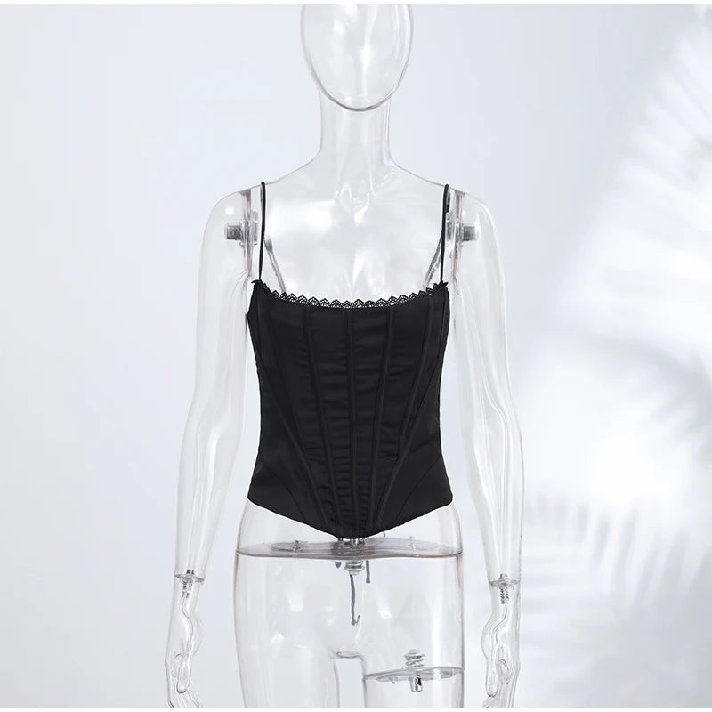 Sexy Satin Fish-bone Corset Women Slim Sleeveless Waist-cinching Spaghetti Strap Tank Tops 2026 New Ladies Spring Summer Outwear
