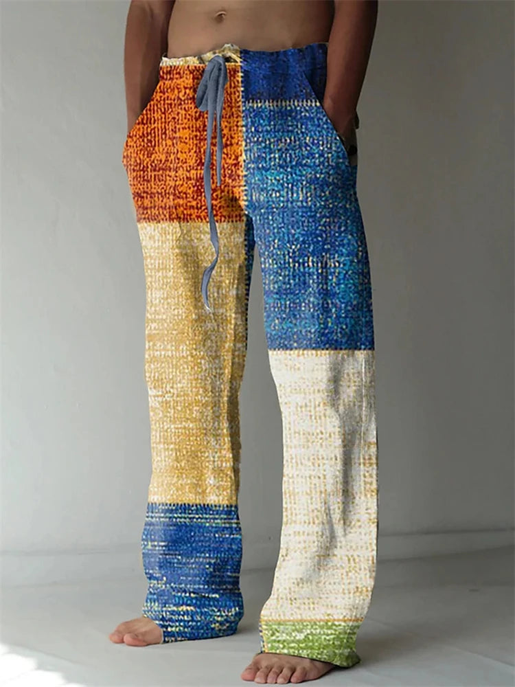 Vintage Loose Patchwork Print Men's Pants Summer Thin Casual Men's Pants Travel Vacation Casual Pants Men's Clothing Sweatpants