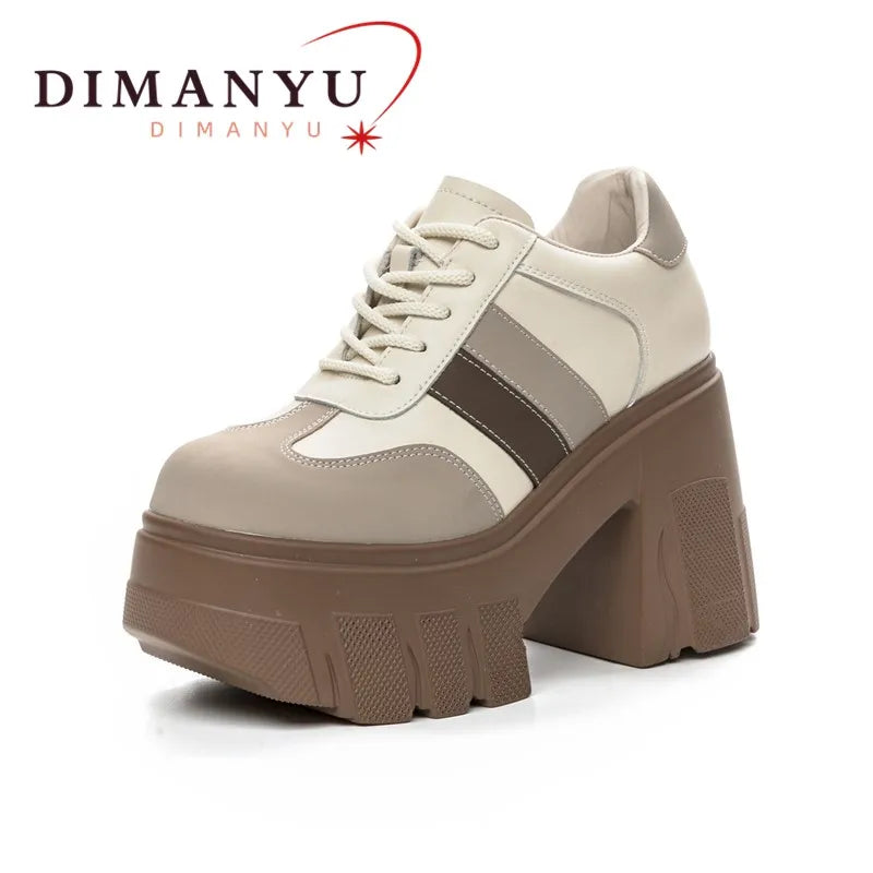 DIMANYU High heels Ladies Spring 2026 New 11cm Fashion Women's Shoes Platform Genuine Leather Lace-up Ladies Shoes