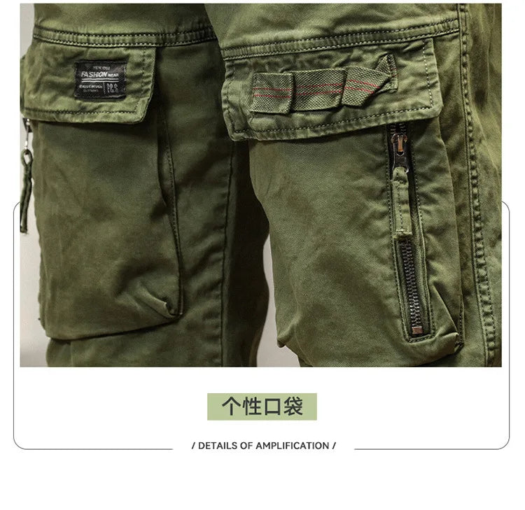 The new men's American retro sporty design in 2025 features multi-pocket, versatile drawstring work pants and stretch trousers