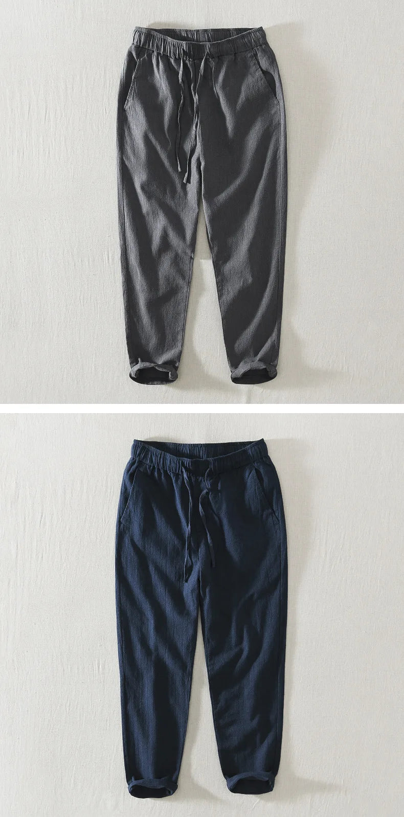 Summer New Casual Linen Ankle-length Pants for Men Clothing Simple Drawstring Thin Streetwear Oversize BL8226