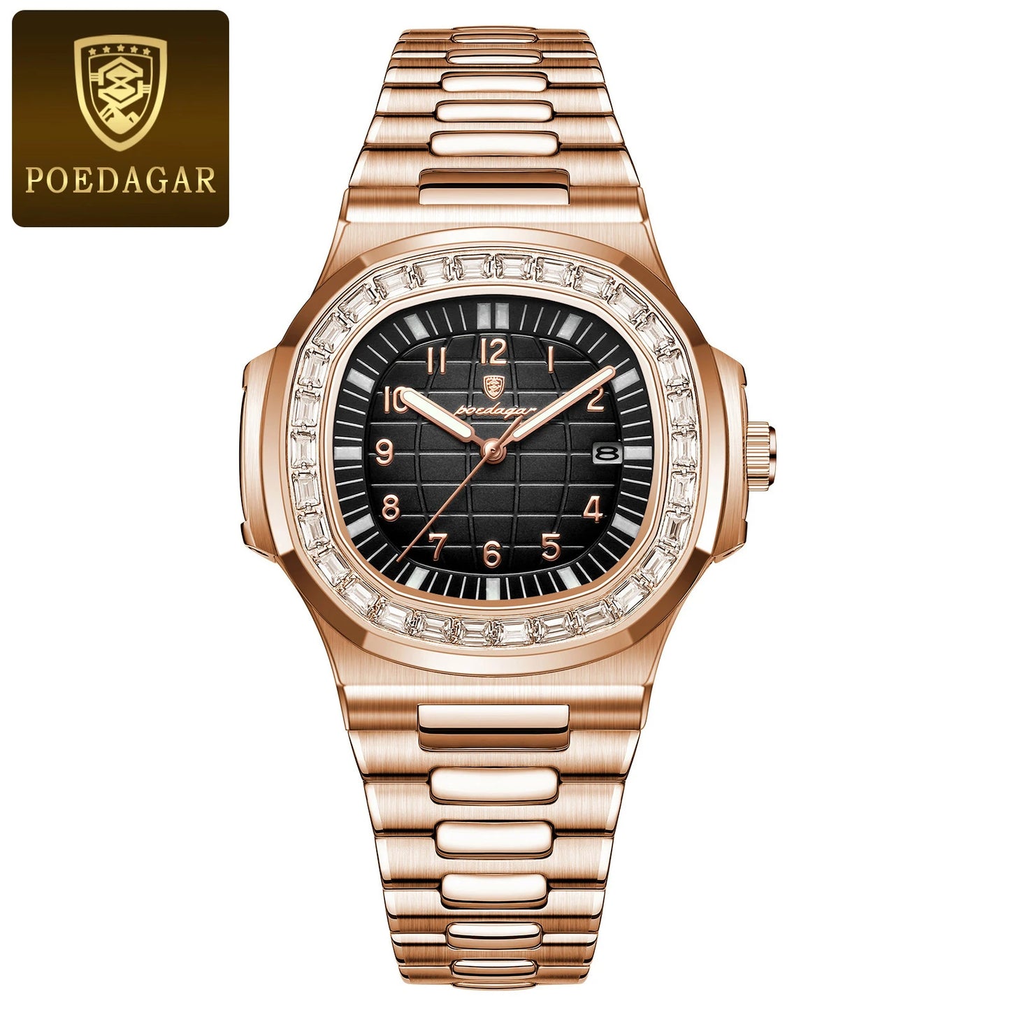 POEDAGAR Luxury Square Man Watches Waterproof Luminous Date Men Wristwatch Casual Male Clock Stainless Steel Men's Quartz Watch