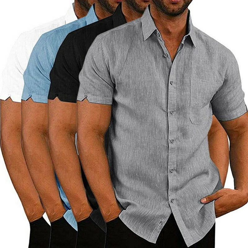 Summer Male Shirts Short Sleeve Social Shirt For Men Casual Blouses Soild Cotton Linen Formal Shirt Top Men Clothing Streetwear