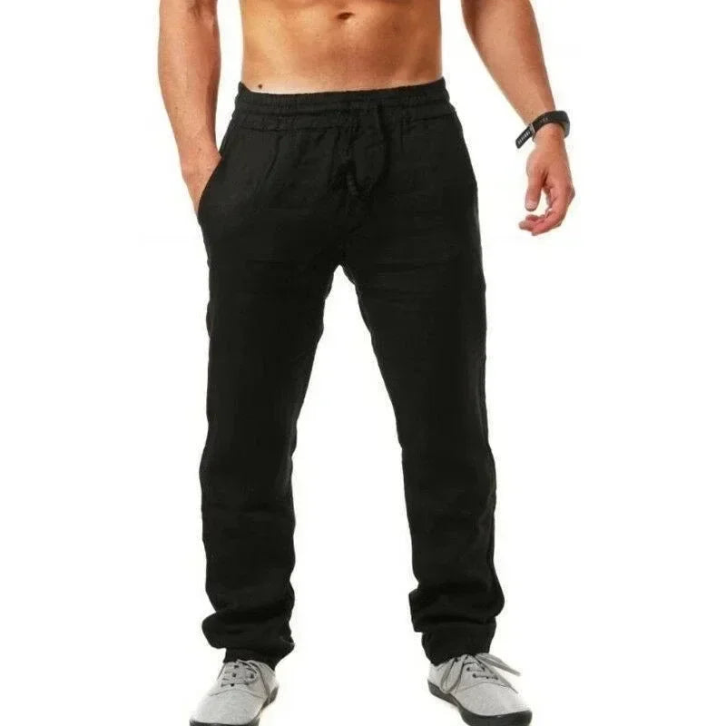 Men's Pants 2025 summer men's cotton and linen oversized wide leg pantselastic waist solid color casual loose Breathable pants