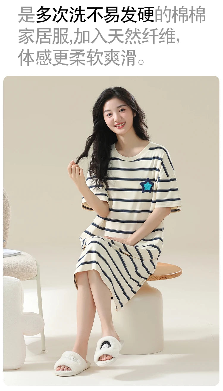 100% COTTON! M-4XL Plus Size Summer Women Nightgown Brand New Anti-bacterial HQ Nightdress Short Sleeves Sleepshirt Casual Dress