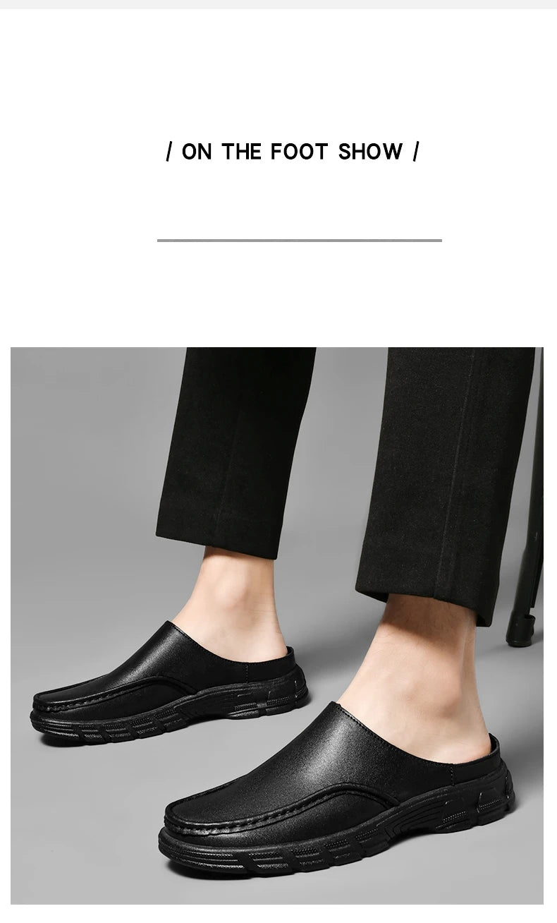 Summer Men Business Formal Shoes Genuine Leather Sandals Designers for Men Mules Outdoor Casual Slippers Comfy Office Work Shoes