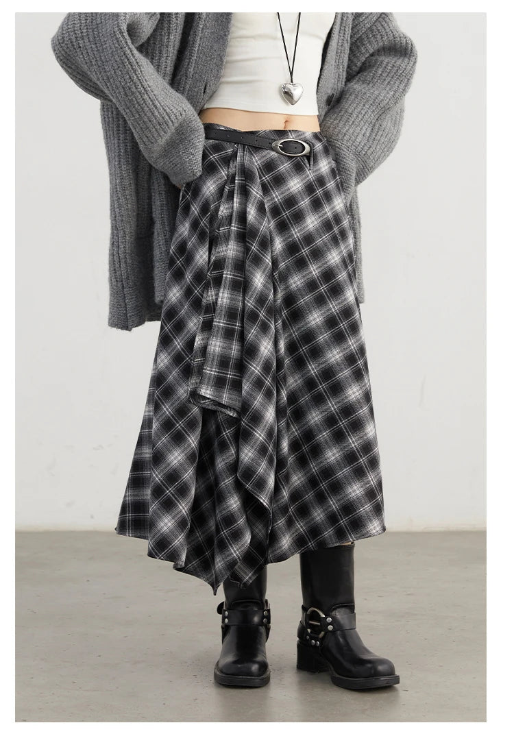 Chic Ven Women Skirt A Line Retro Loose High Waist Plaid Long Autumn Winter 2026