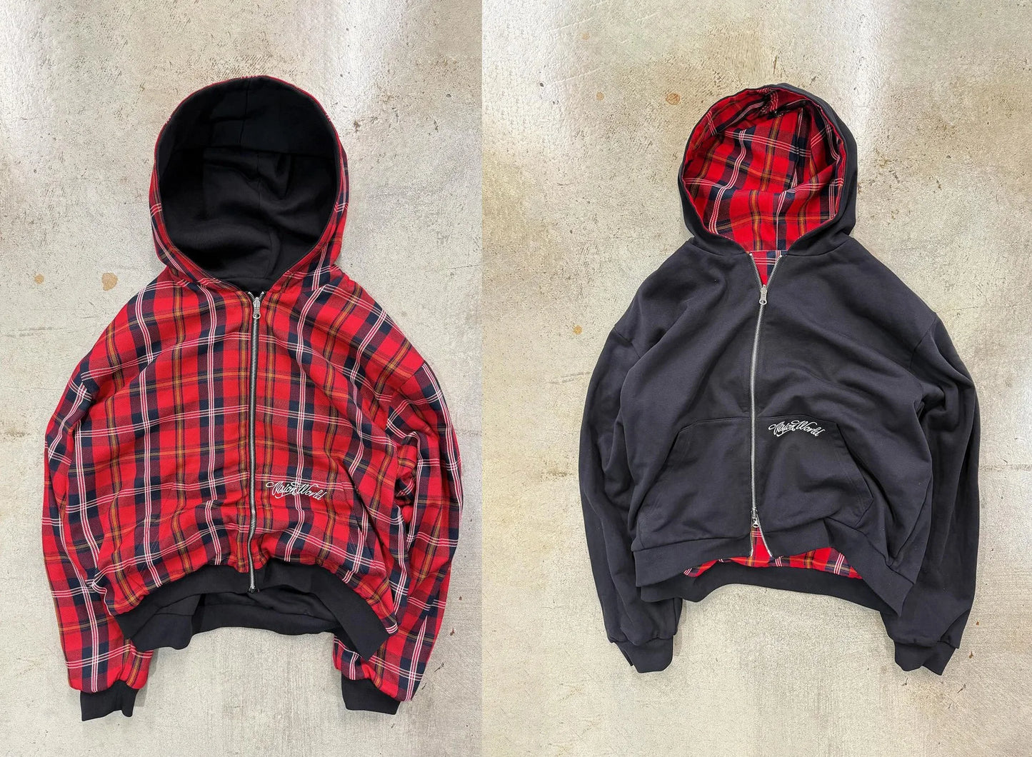 Harajuku Y2K Men's Hoodie Tracksuit Autumn Winter Two-Way Wear Plaid Zip Up Sweatshirt Casual Streetwear Retro Fashion New Style