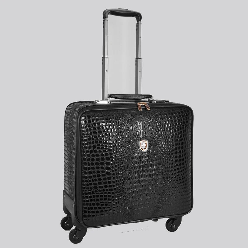 Crocodile pattern leather rolling luggage 16/20/24 inch boarding trolley suitcase real leather men's and women's travel luggage