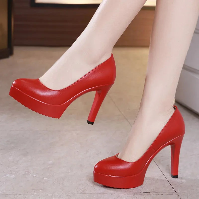 Small Size 32-43 Stilettos Pumps Women Wedding Shoes Red White 2025 Spring Shallow High Heels Shoes Ladies Platform Shoe Office