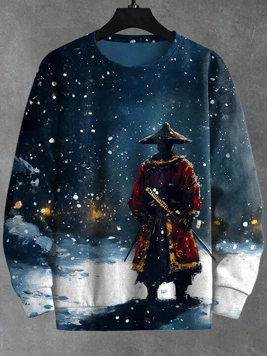 Japanese Fashion Men's Sweatshirt Funny Animal Graphic Ukiyo-e O-Neck Pullover Casual Pullover Tops Regular Fit Polyester Shirt
