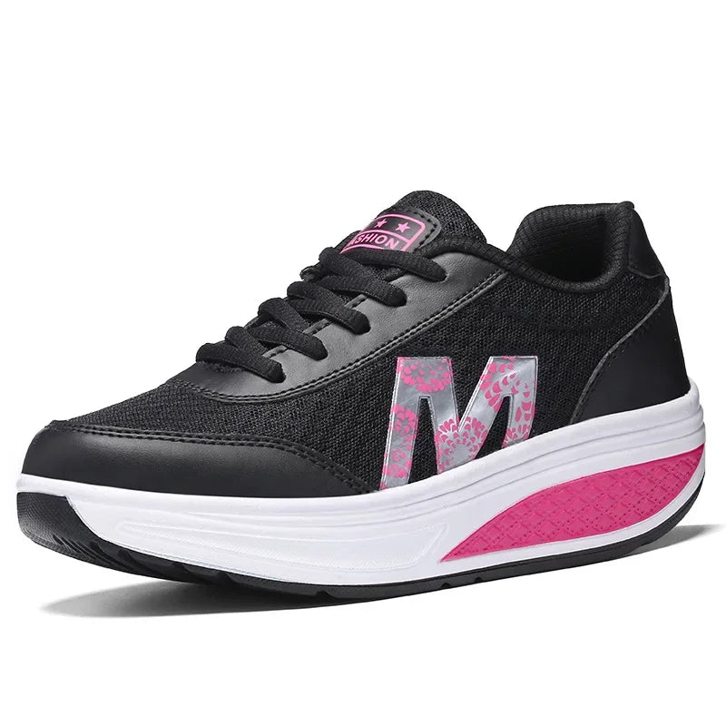 ummer Flat Female Tennis Shoes Wedge Hollowed Out Slip-on Mesh Platform Vulcanization Shoes Breathable Lightweigt Sneakers