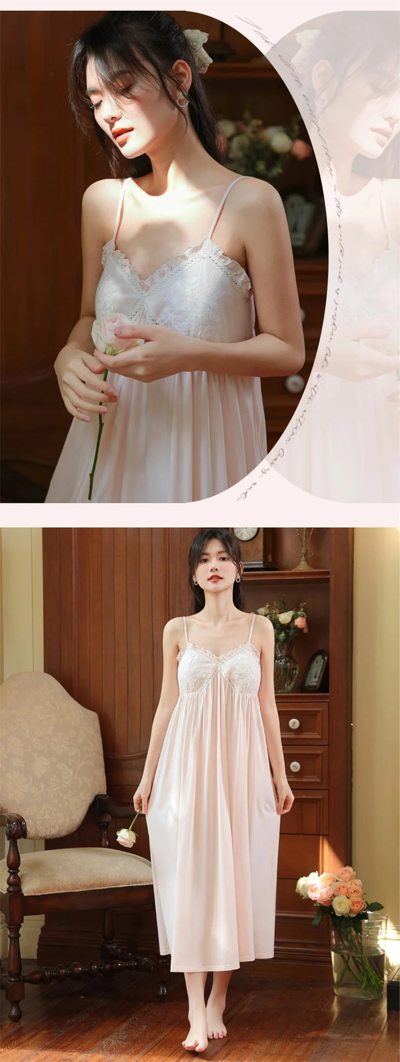 Summer New Sweet Palace Embroidered Lace Knitted Cotton Small Sexy Sling Lace Nightdress Princess Pajamas