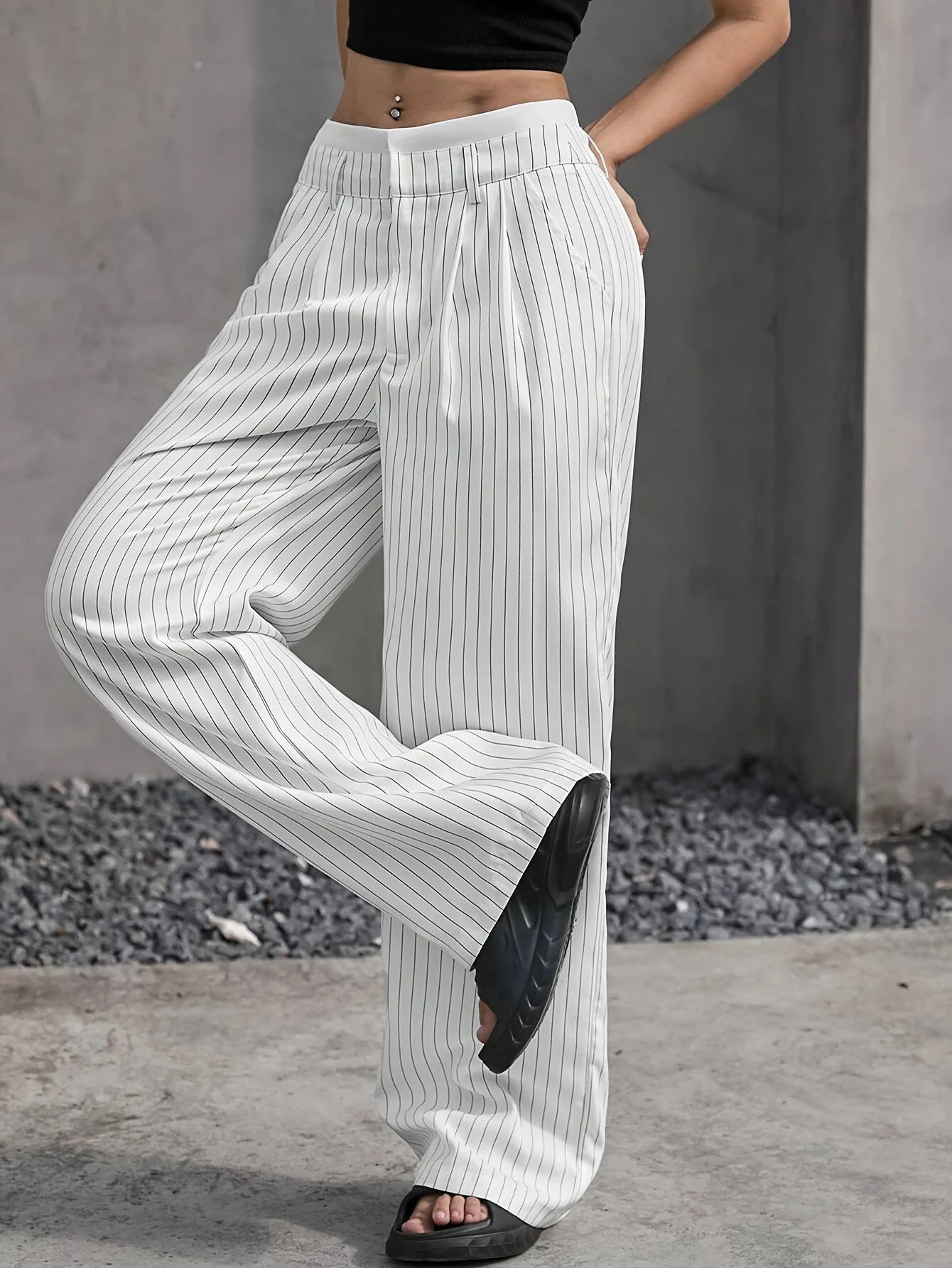 Fashion Pants Women's Stripe Straight Pants 2024 Autumn Winter High Waisted Casual Suit Pants Office Lady Women Trousers Bottoms BAZAARHUBO