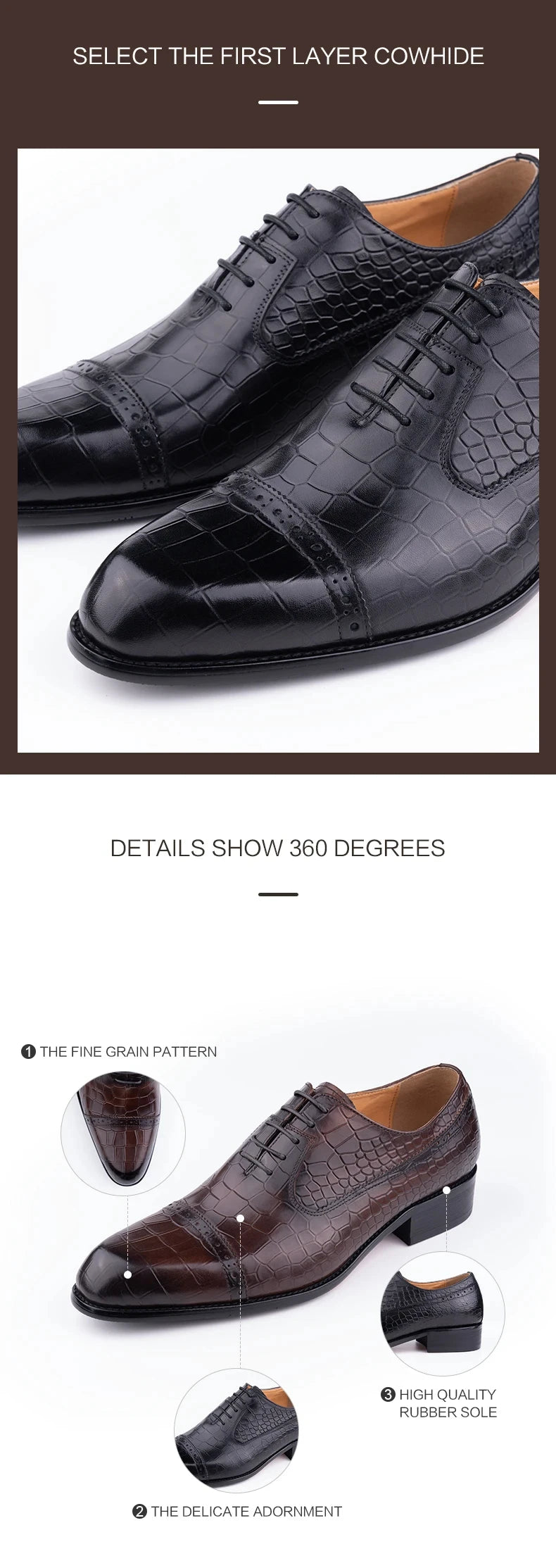 New Printing Luxury Formal Men's Shoe Genuine Leather Evening Party Office Classic Model Oxford Lace Up Formal Office Dress Shoe