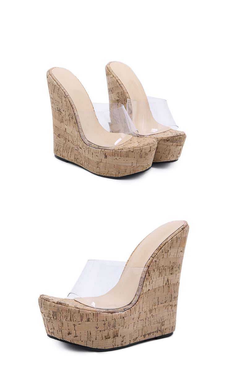 Aneikeh PVC Transparent Wedges Platform Sandals High Heeled Summer 2025 Fashion Women's Slippers Thick Sole Beach Shoes Mujer