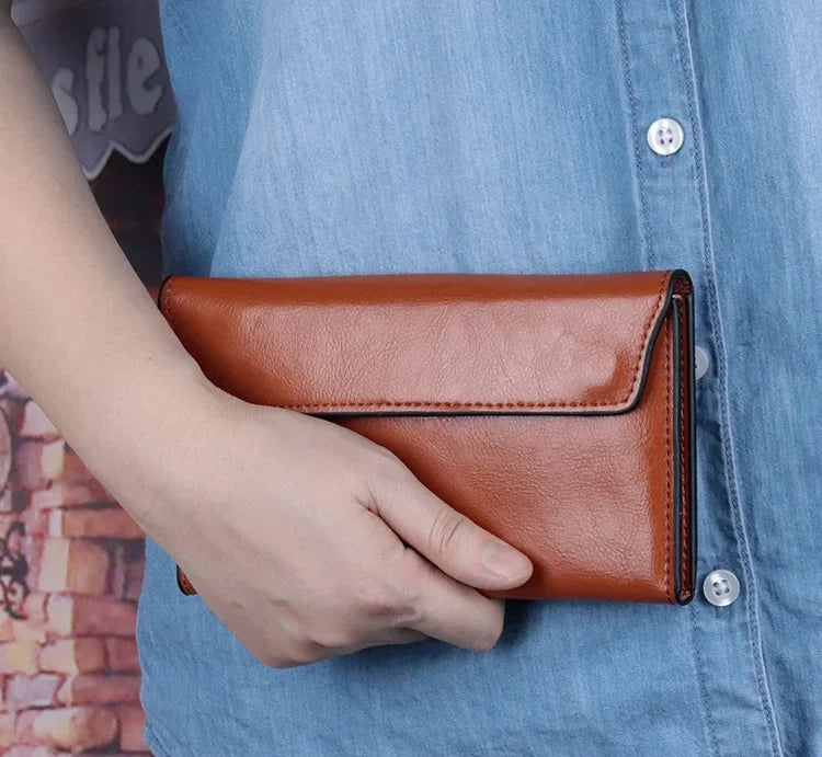 Luxurious Genuine Leather Women's Long Wallet Wallet Clutch 2-in-1 Credit Card Holder Wallet