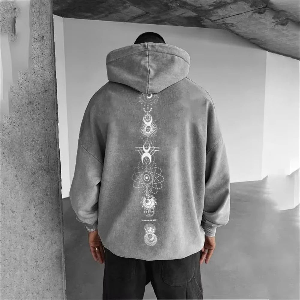 2024 Summer Men's Neck Hoodie 3D Compass Printed Sweatshirt Simple Fashion Male Clothing Loose Oversized for Men New