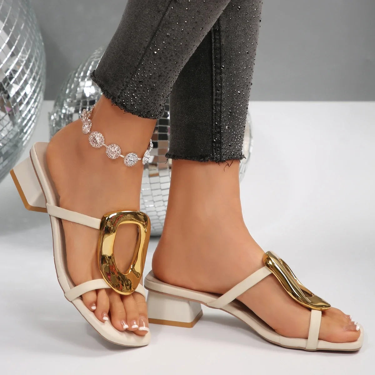 Elegant Women Sandals Sexy Designer Wedding Shoes Medium High Heels Open Toe Luxury Fashion Party Women Shoes Zapatos De Mujer