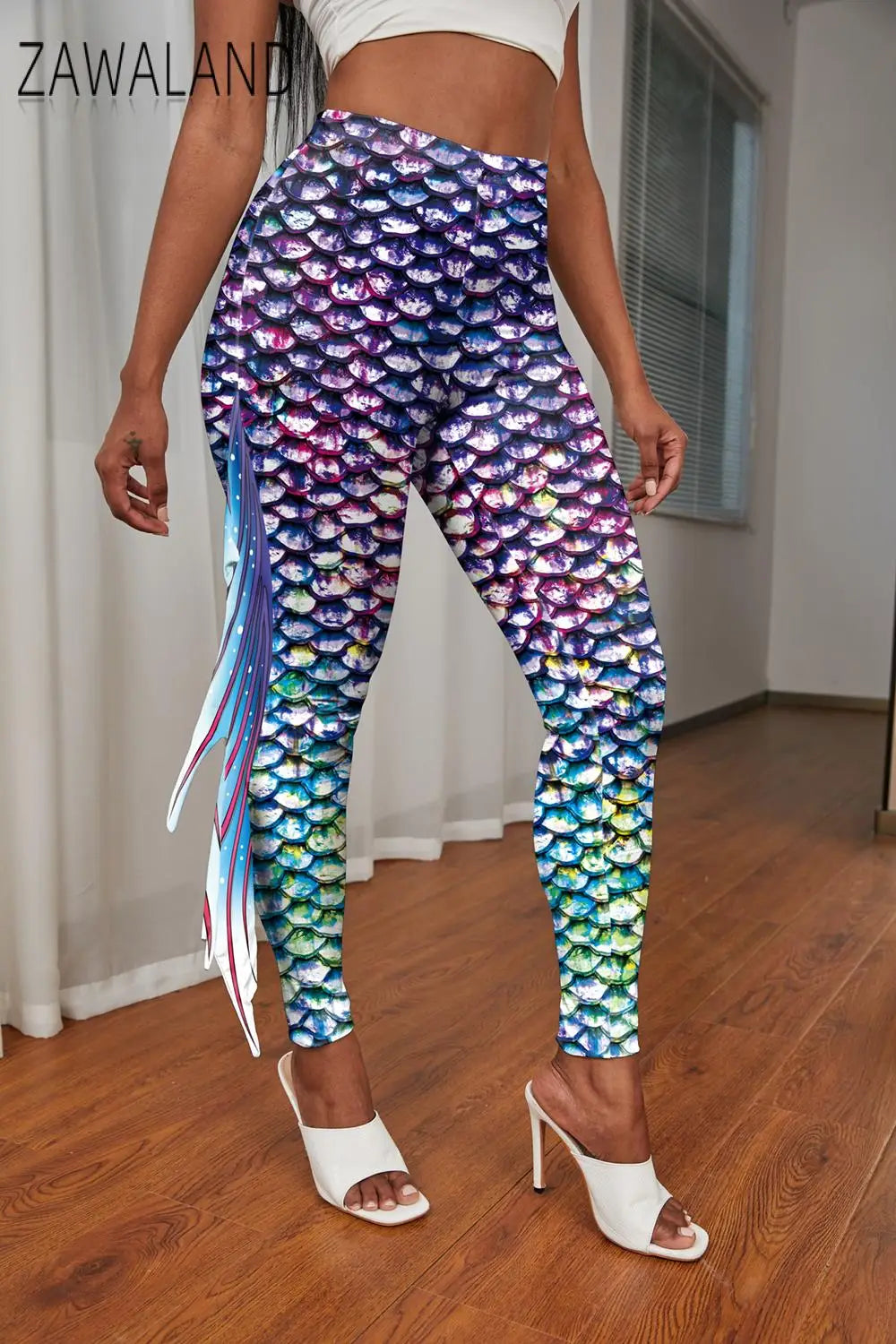 Mermaid Print Women's Pants Colour Fish Scales Yoga Leggings 3D Printed Women's Bottoms Fashion Women Trousers Workout Fitness