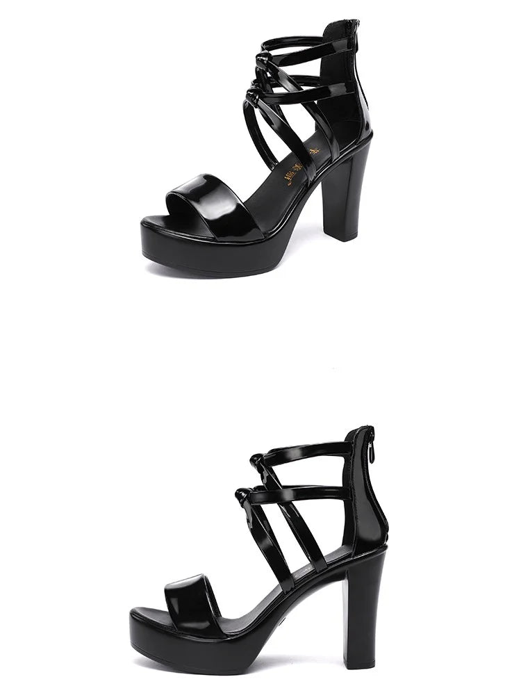 10cm Small Size 32-43 Elegant Bandage High Heels Gladiator Sandals Summer 2024 Silver Red Wedding Shoes Platform Office Model