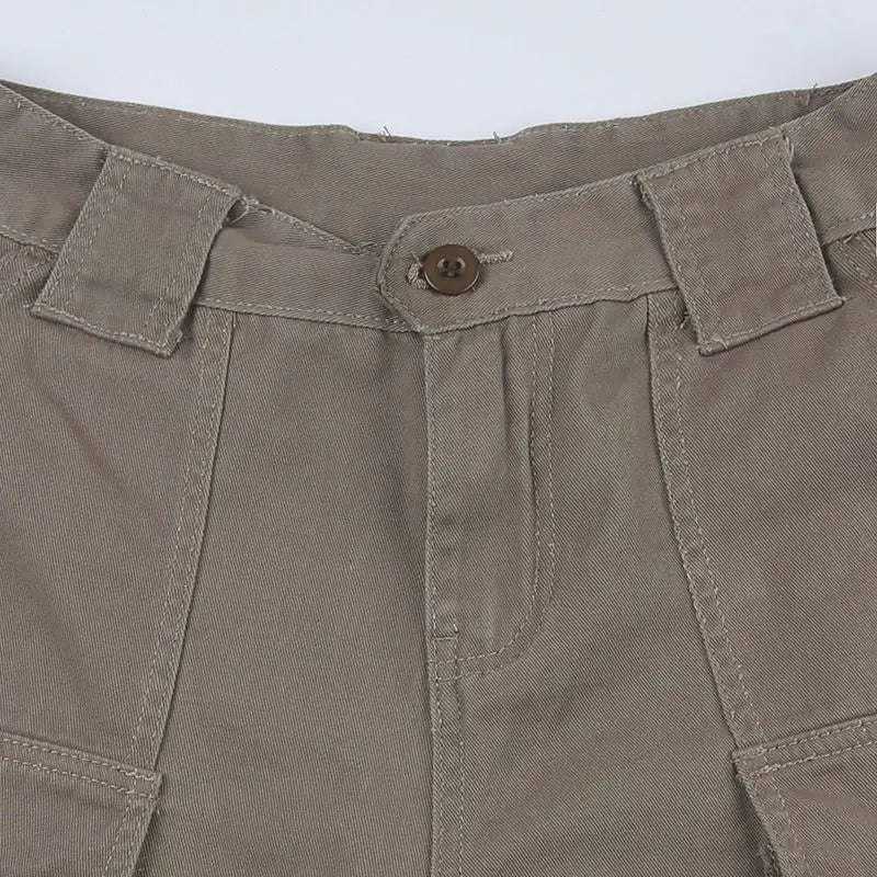 Straight Cargo Shorts Women Fashion American Retro Simple Leisure All-match Hot Summer Streetwear Mid Waist Pockets Designer Ins