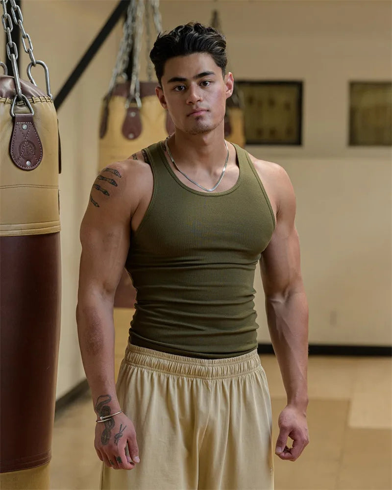 Spring Summer Knit Ice Silk Ribbed Fitness Sports Casual Slim-fit Men's Vest Men's I-line Muscle Vest Cotton Men