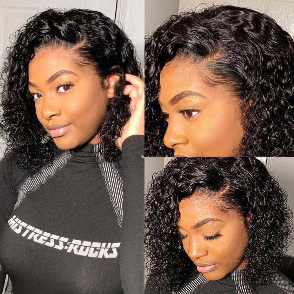 13*4 Lace Frontal Wigs High Quality Curly Pixie Cut Wigs 12A Brazilian Virgin Human Hair Natural Short Hair Style 180% Density