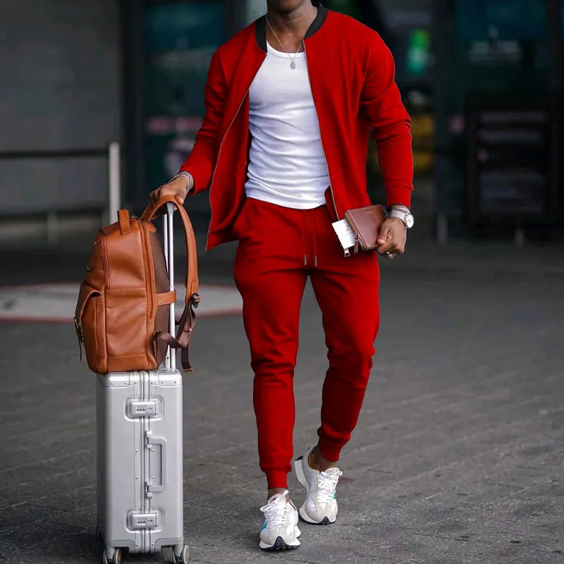 Autumn new solid color jacket men trendy shoulder design stand-up collar large size suit spring and fall fashion