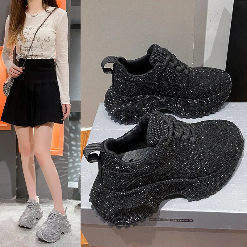 Women's Luxury Fashion Running Shoe Shining Casual Sports Shoes Thick Lace-up Vulcanize Shoes zapatillas de mujer