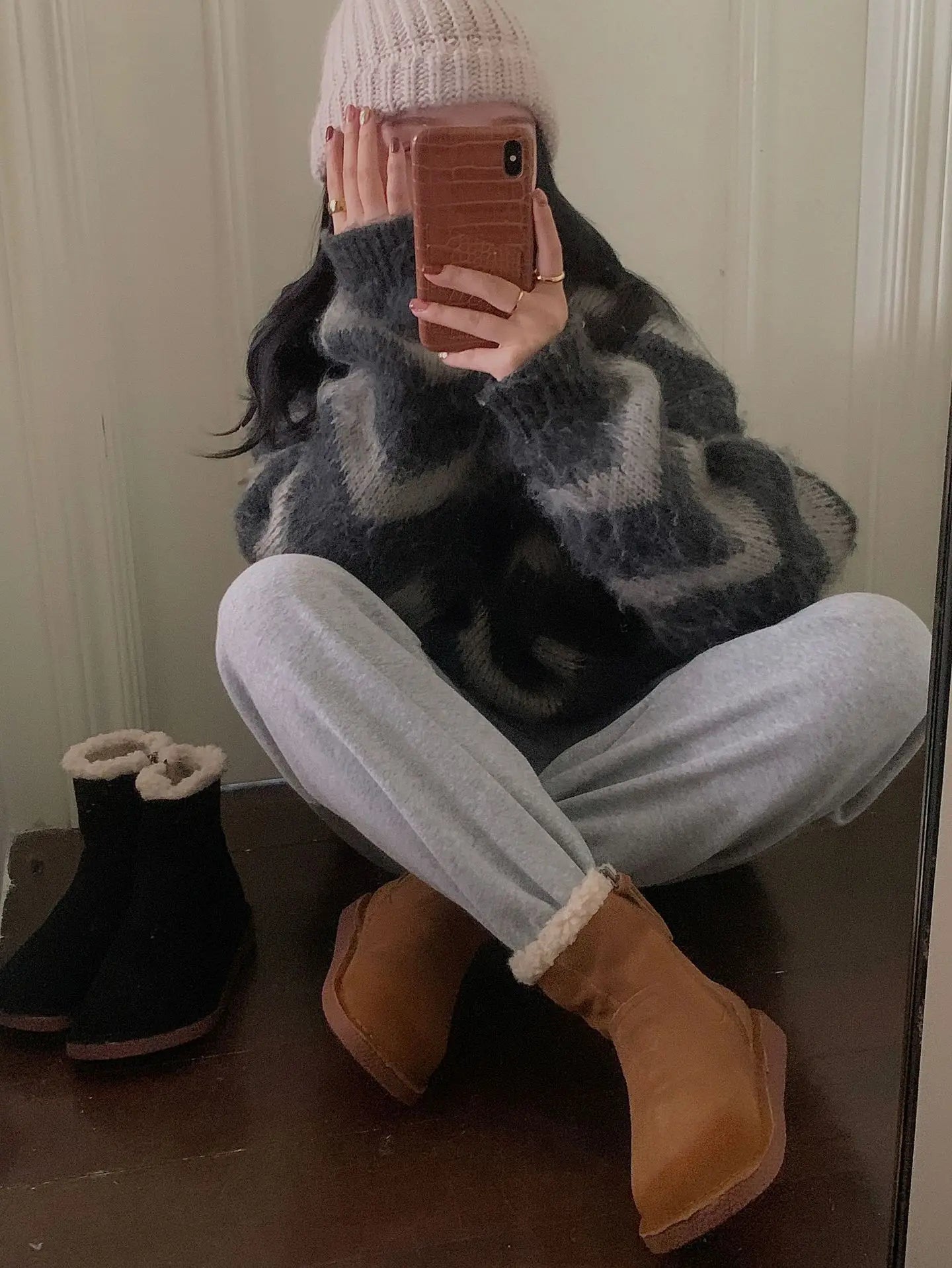Careaymade-Genuine cow leather Snow cotton round head flats woolen short boots plush warm snow boots Oversized shoes size 35-43