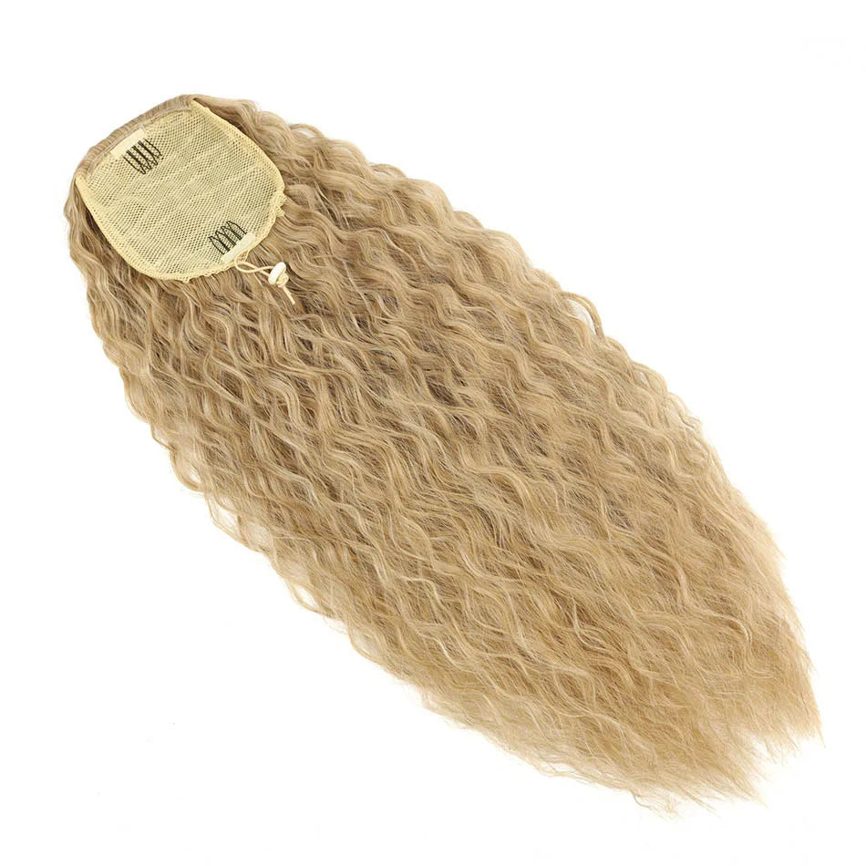 Alana Synthetic Long Natural Wave Drawstring Ponytail 22inch Clip in Hair Extensions Blonde Natural Hair Fake Weave Ponytails