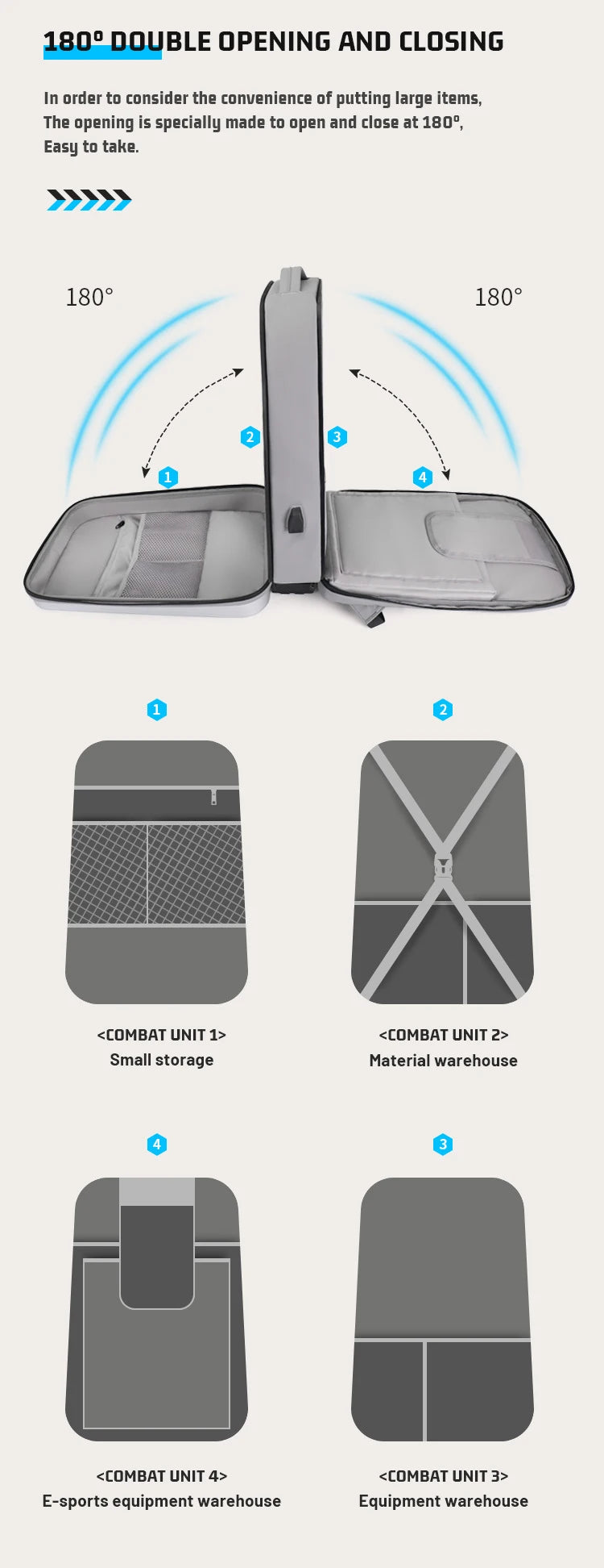 Men's 17.3 Inch Laptop Business Backpack Waterproof Hard Shell Backpack E-sport Gaming Backpack Double Opening 35L Travel Bags
