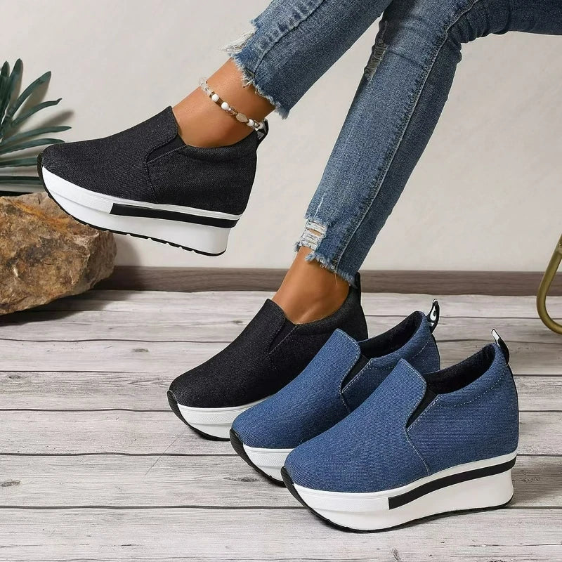 Wedges Women Shoes Platform Sneakers Height Increasing Casual Shoes Denim Canvas Shoes Women Lightweight Slip on Vulcanized Shoe
