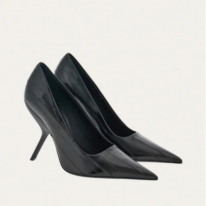2026 New Style Women's High Heels Shoes Patent leather Pointed Toe Solid Color Night Club Party Shoes Femme Summer Half Slippers