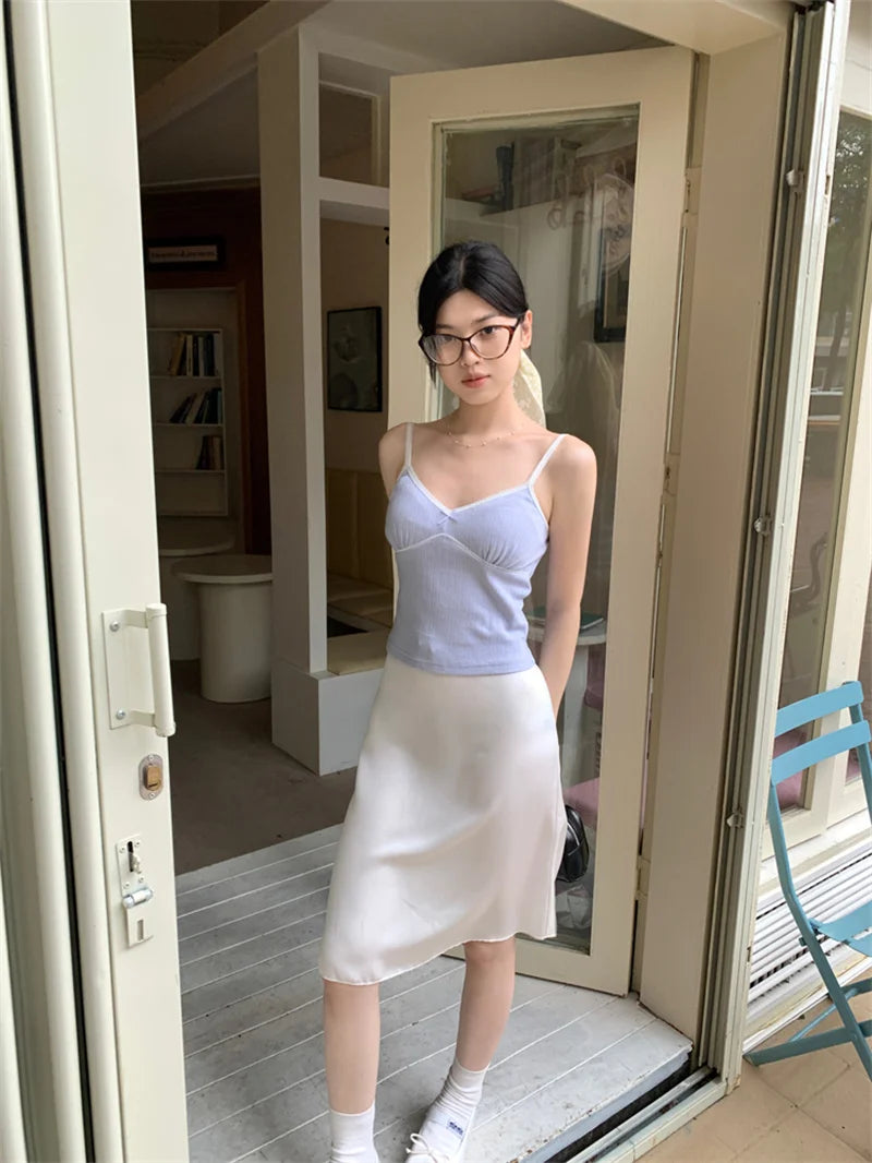 Solid Mermaid Skirts Women American Style Retro Bow Temperament Fashion High Street Slimming Casual All-match Daily Summer Cozy